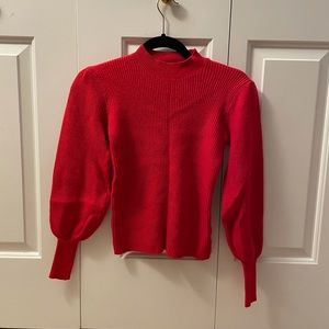 Red Anthropologie Puff Sleeve Sweater Size XS